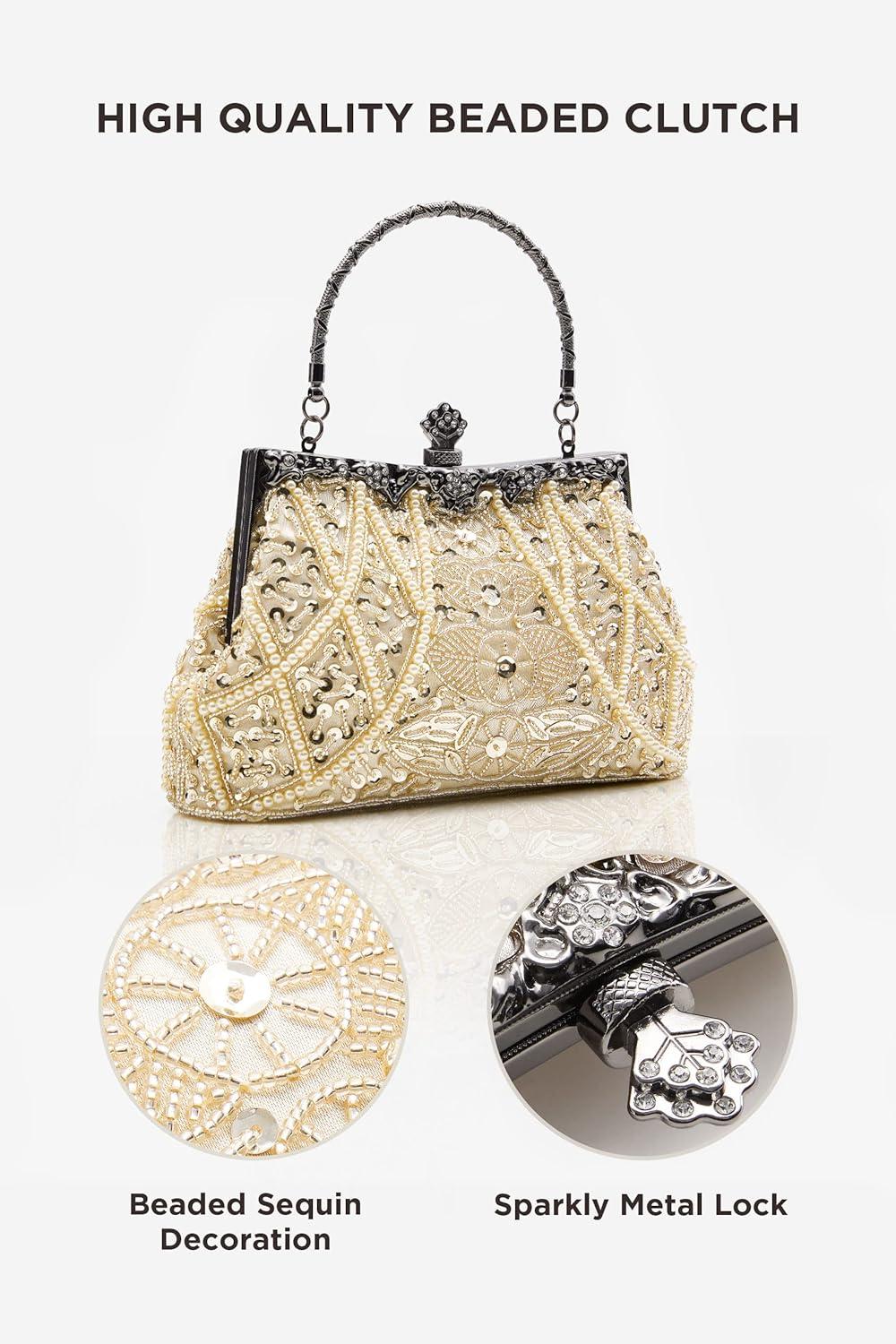 imageBABEYOND Evening Clutch Purses for Women  Vintage Evening Bag Accessories for Women Gatsby 1920s Beaded Sequin Pearl ClutchBeige