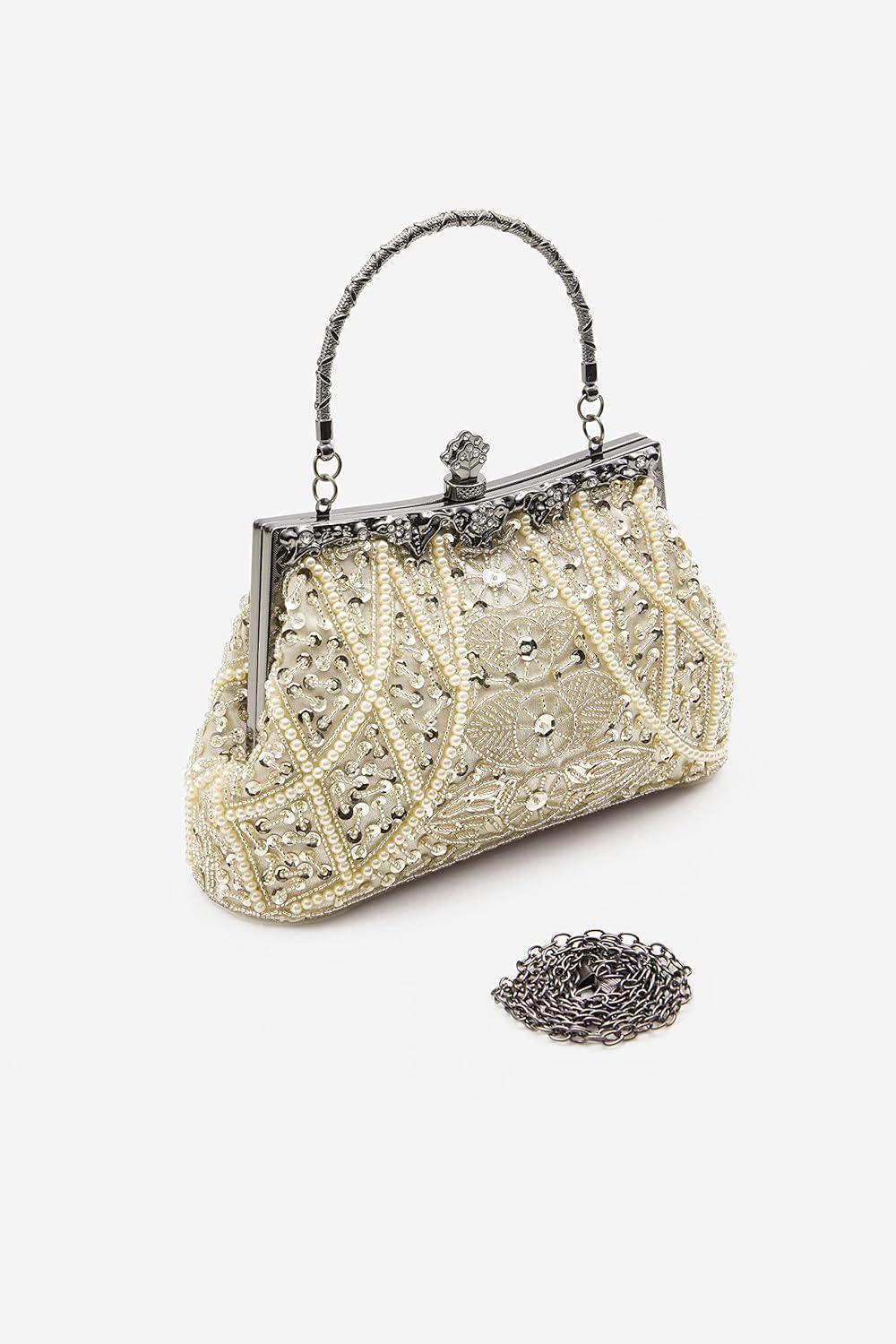 imageBABEYOND Evening Clutch Purses for Women  Vintage Evening Bag Accessories for Women Gatsby 1920s Beaded Sequin Pearl ClutchBeige