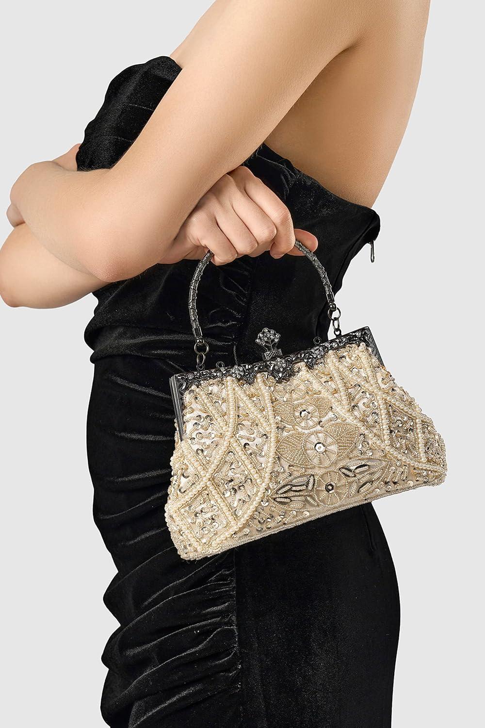 imageBABEYOND Evening Clutch Purses for Women  Vintage Evening Bag Accessories for Women Gatsby 1920s Beaded Sequin Pearl ClutchBeige
