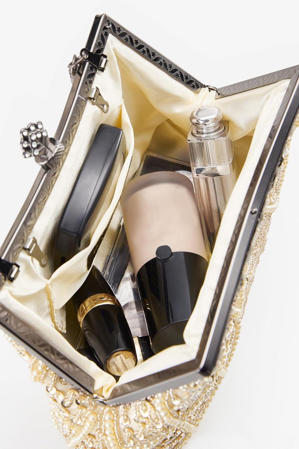 imageBABEYOND Evening Clutch Purses for Women  Vintage Evening Bag Accessories for Women Gatsby 1920s Beaded Sequin Pearl ClutchBeige