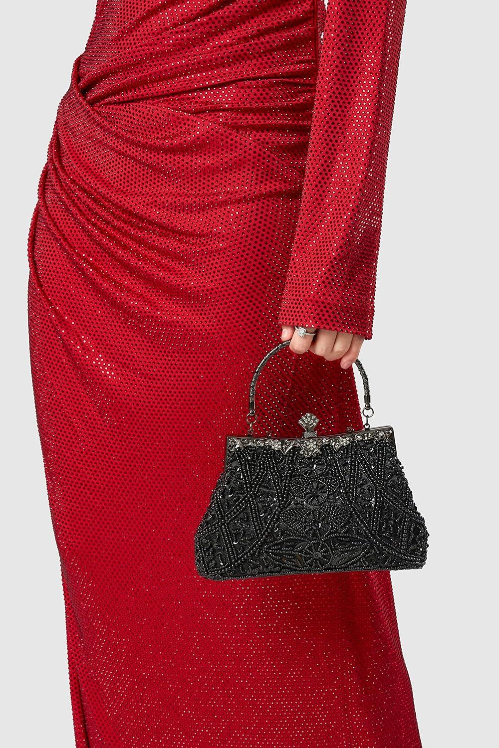 imageBABEYOND Evening Clutch Purses for Women  Vintage Evening Bag Accessories for Women Gatsby 1920s Beaded Sequin Pearl ClutchBlack