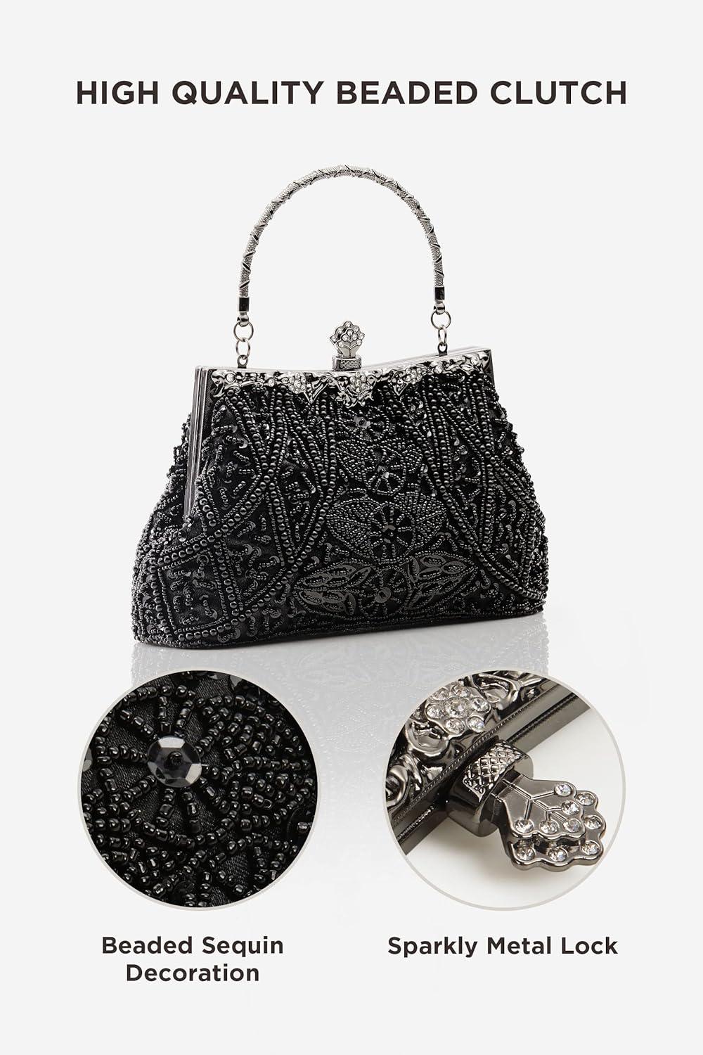 imageBABEYOND Evening Clutch Purses for Women  Vintage Evening Bag Accessories for Women Gatsby 1920s Beaded Sequin Pearl ClutchBlack