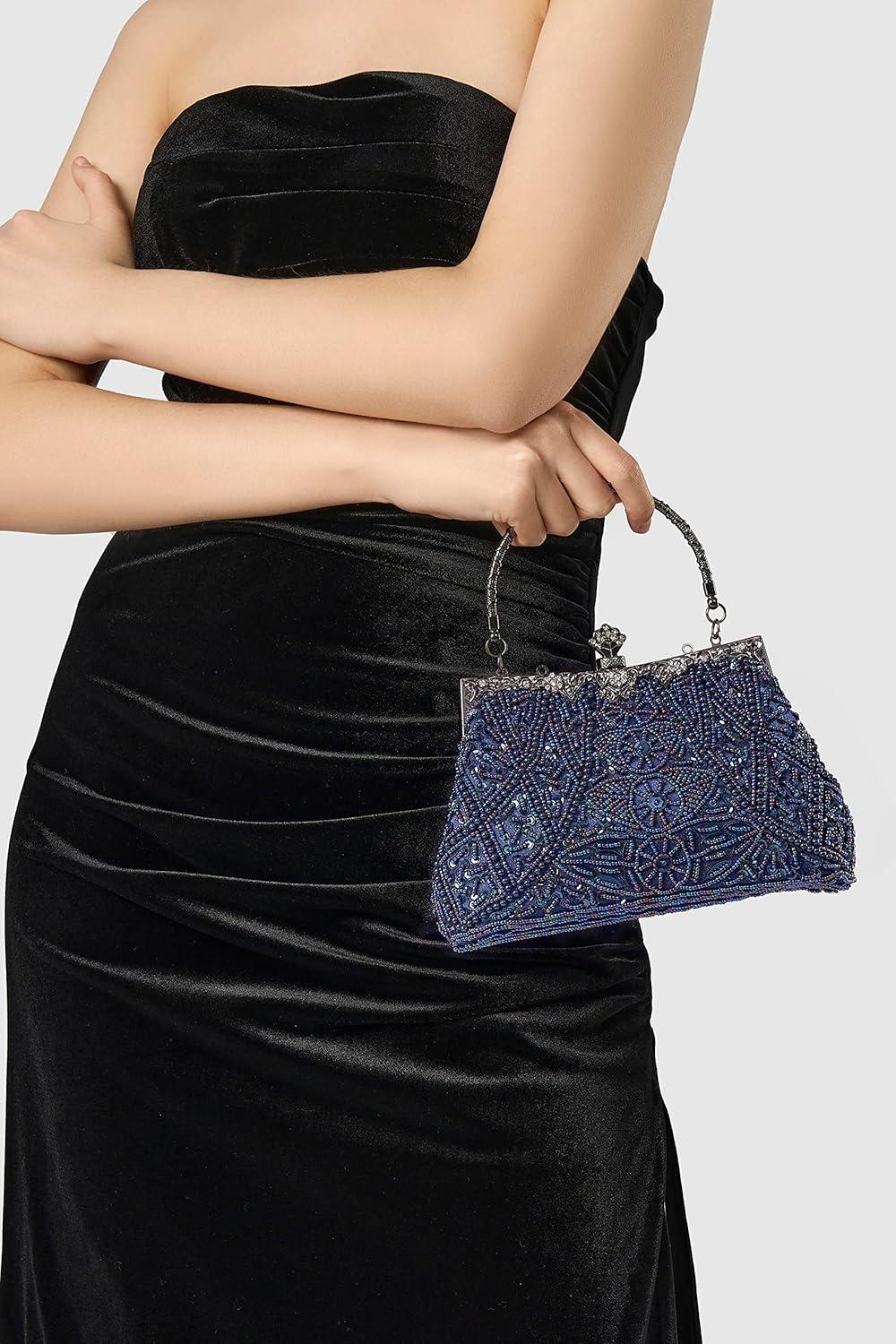 imageBABEYOND Evening Clutch Purses for Women  Vintage Evening Bag Accessories for Women Gatsby 1920s Beaded Sequin Pearl ClutchBlue