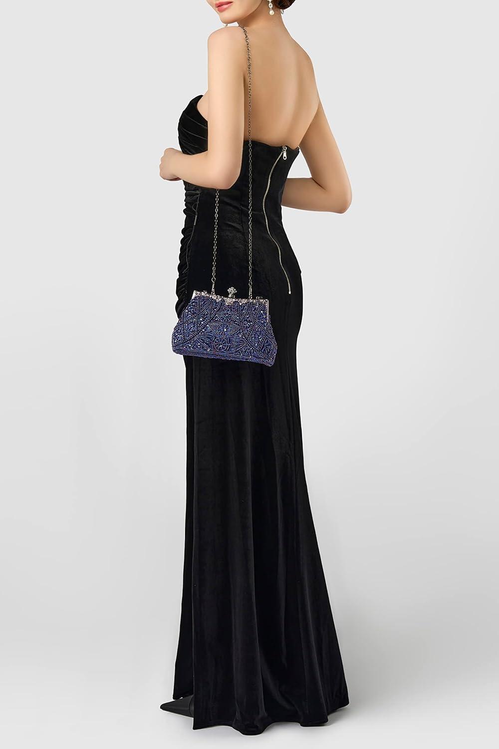 imageBABEYOND Evening Clutch Purses for Women  Vintage Evening Bag Accessories for Women Gatsby 1920s Beaded Sequin Pearl ClutchBlue