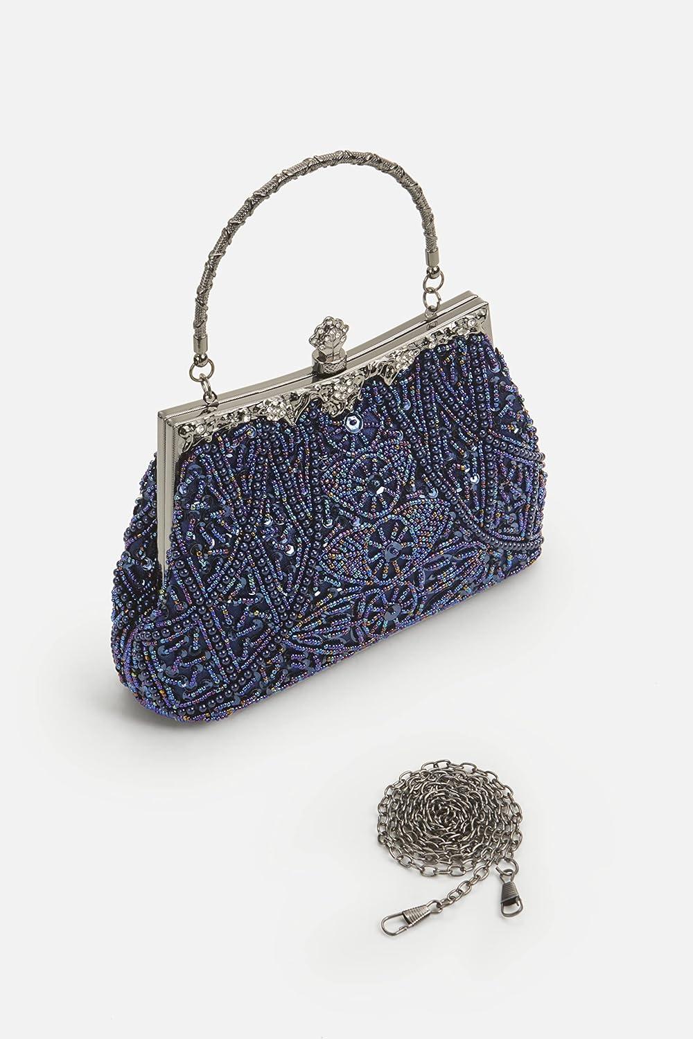 imageBABEYOND Evening Clutch Purses for Women  Vintage Evening Bag Accessories for Women Gatsby 1920s Beaded Sequin Pearl ClutchBlue