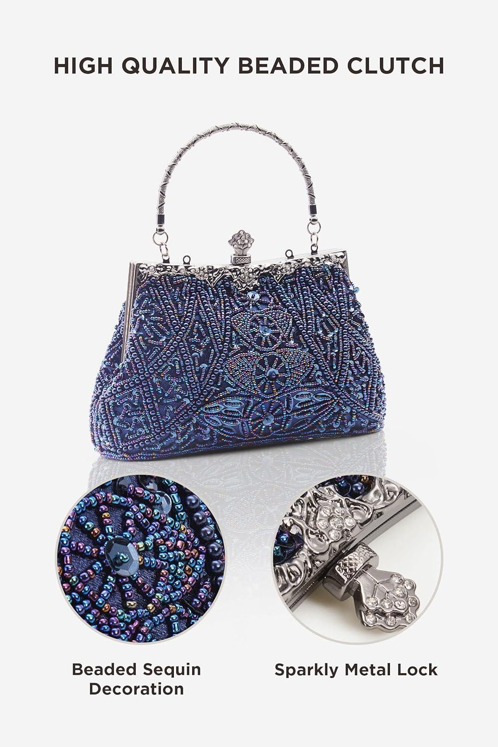 imageBABEYOND Evening Clutch Purses for Women  Vintage Evening Bag Accessories for Women Gatsby 1920s Beaded Sequin Pearl ClutchBlue