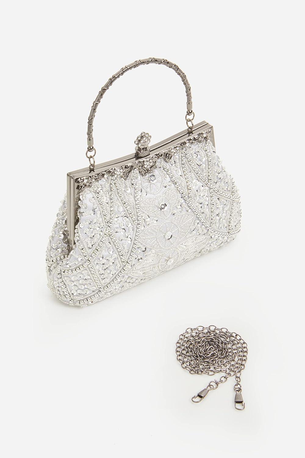 imageBABEYOND Evening Clutch Purses for Women  Vintage Evening Bag Accessories for Women Gatsby 1920s Beaded Sequin Pearl ClutchWhite