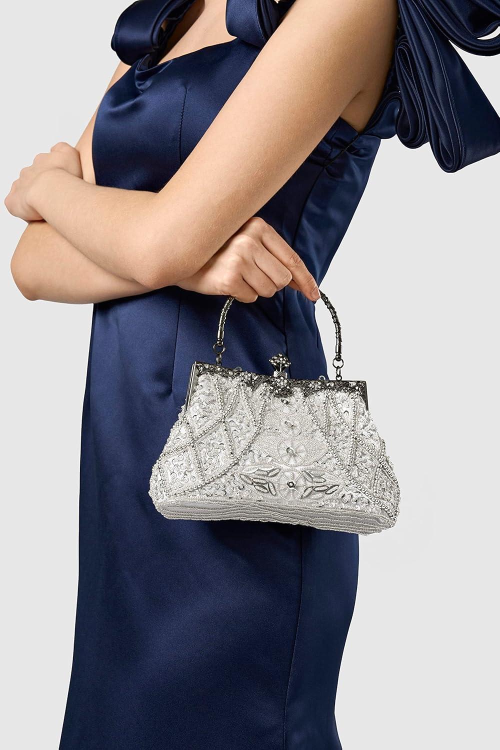 imageBABEYOND Evening Clutch Purses for Women  Vintage Evening Bag Accessories for Women Gatsby 1920s Beaded Sequin Pearl ClutchWhite