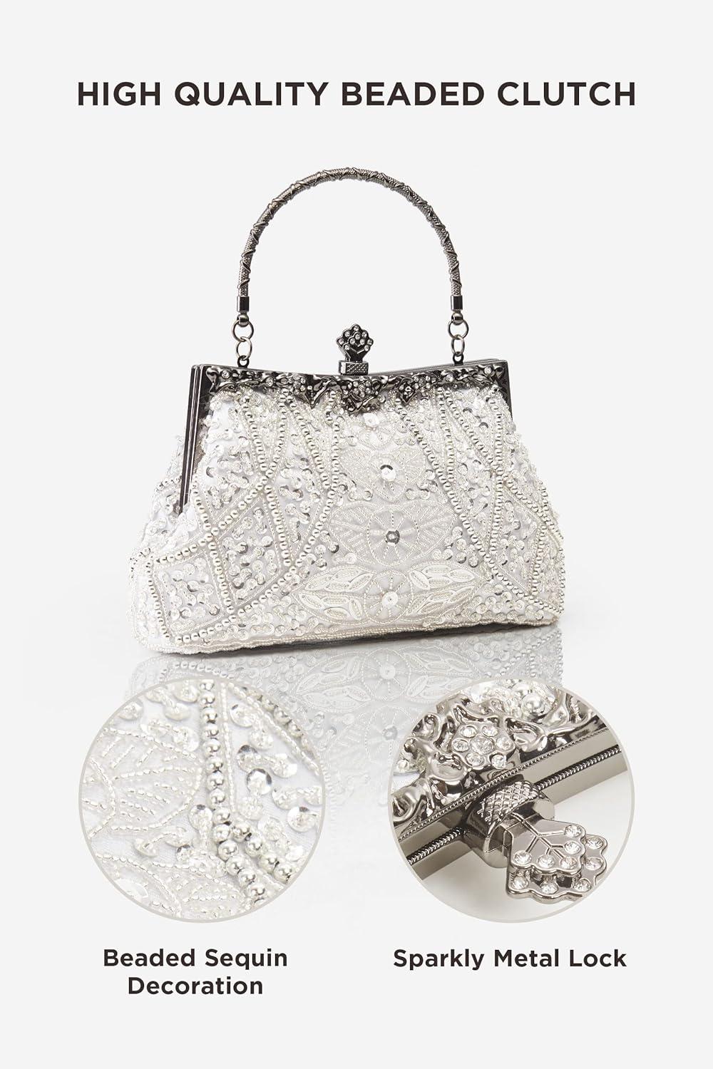imageBABEYOND Evening Clutch Purses for Women  Vintage Evening Bag Accessories for Women Gatsby 1920s Beaded Sequin Pearl ClutchWhite