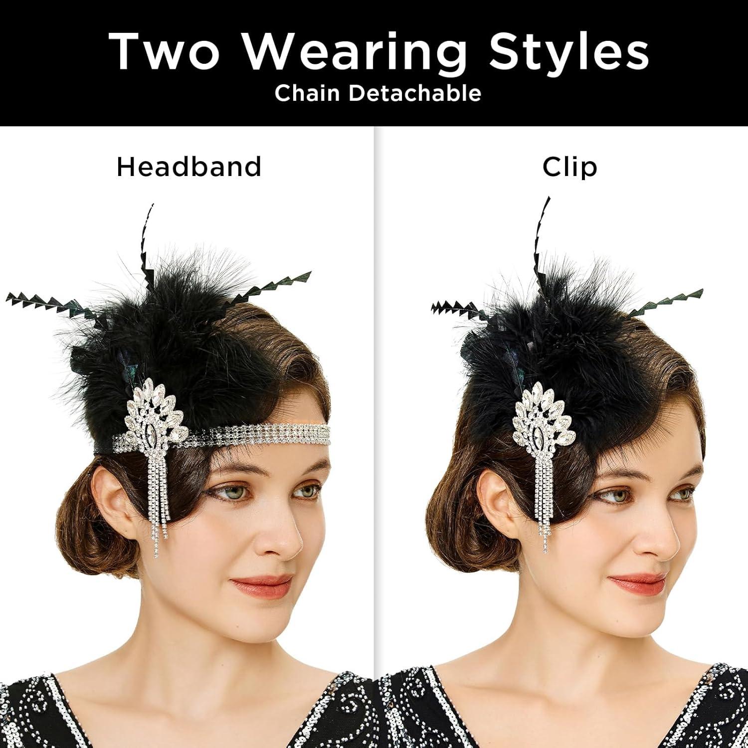 imageBABEYOND Flapper Headpiece for Women  Flapper Feather Headband 1920s Gatsby Headpiece Vintage Accessories for Women