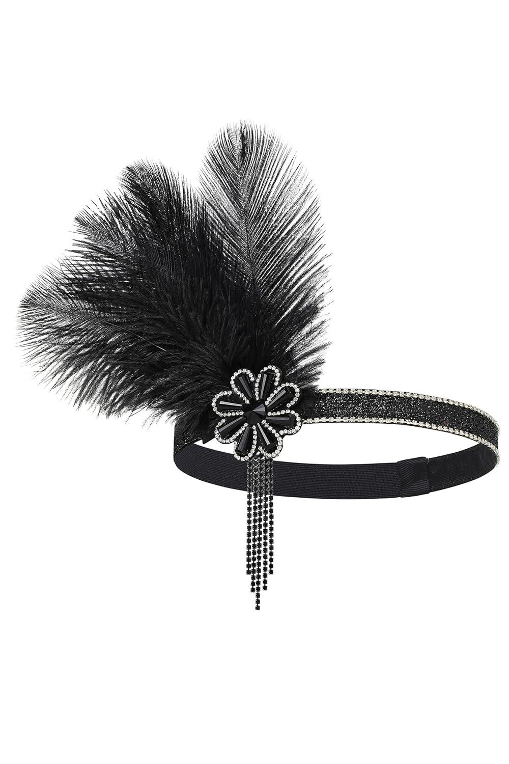 imageBABEYOND Flapper Headpiece for Women  Flapper Feather Headband 1920s Gatsby Headpiece Vintage Accessories for WomenBlack