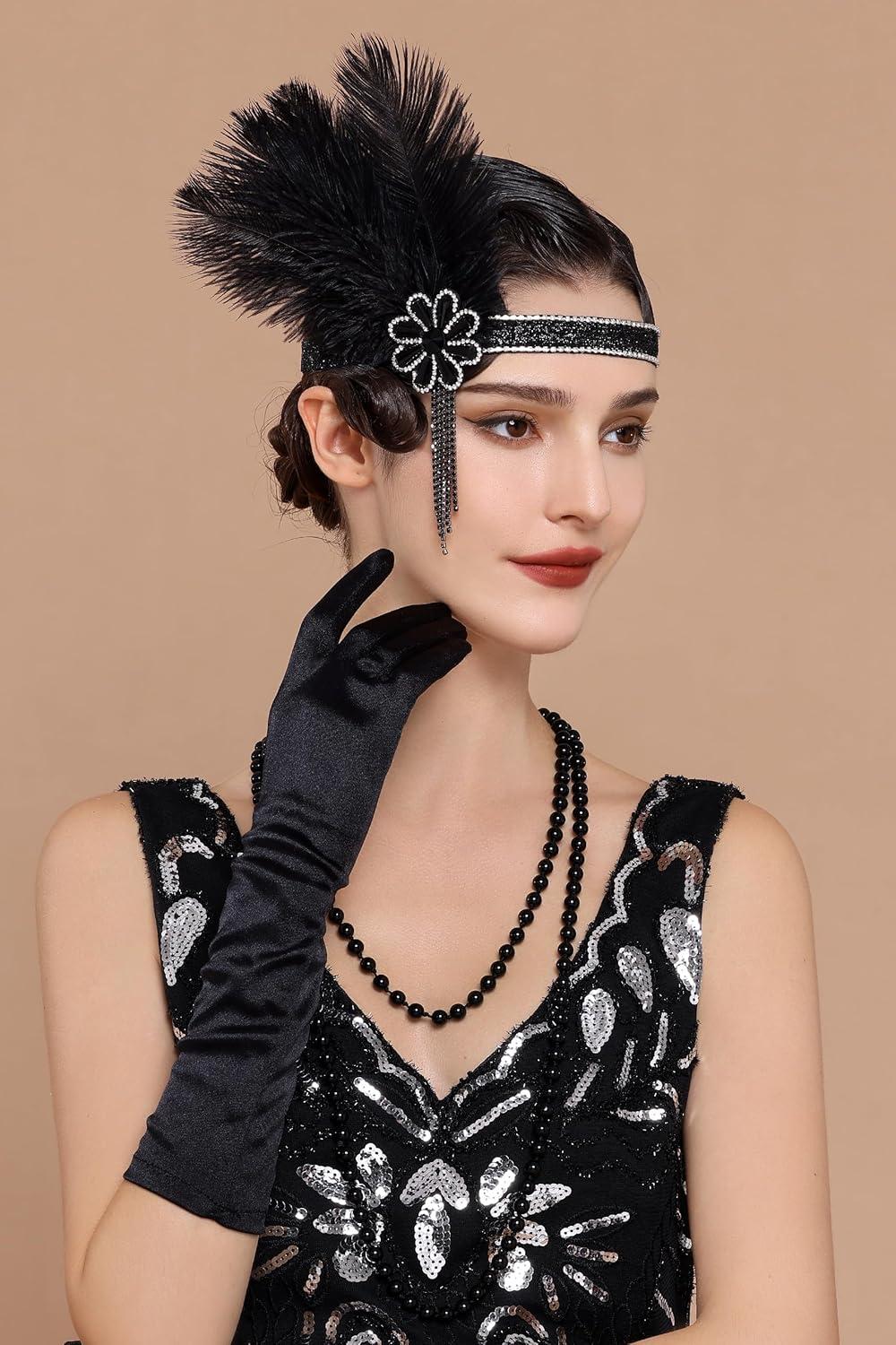 imageBABEYOND Flapper Headpiece for Women  Flapper Feather Headband 1920s Gatsby Headpiece Vintage Accessories for WomenBlack