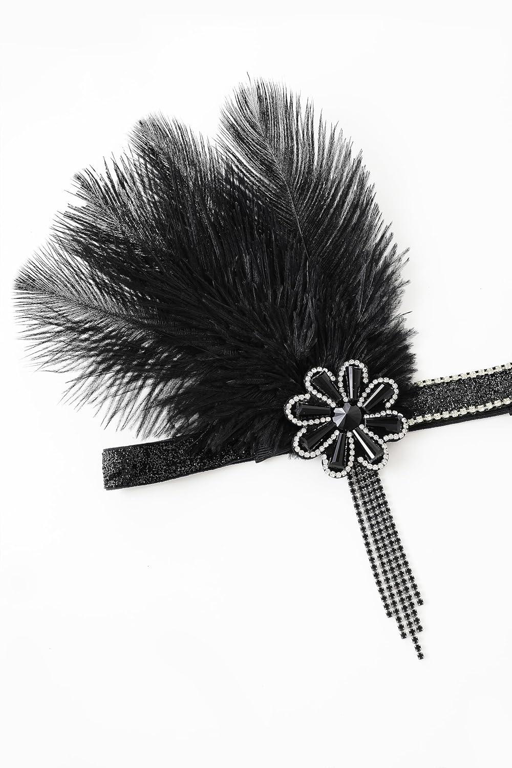 imageBABEYOND Flapper Headpiece for Women  Flapper Feather Headband 1920s Gatsby Headpiece Vintage Accessories for WomenBlack