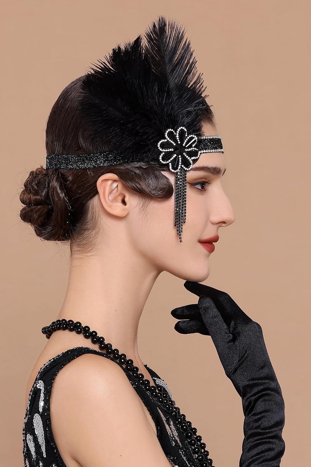 imageBABEYOND Flapper Headpiece for Women  Flapper Feather Headband 1920s Gatsby Headpiece Vintage Accessories for WomenBlack