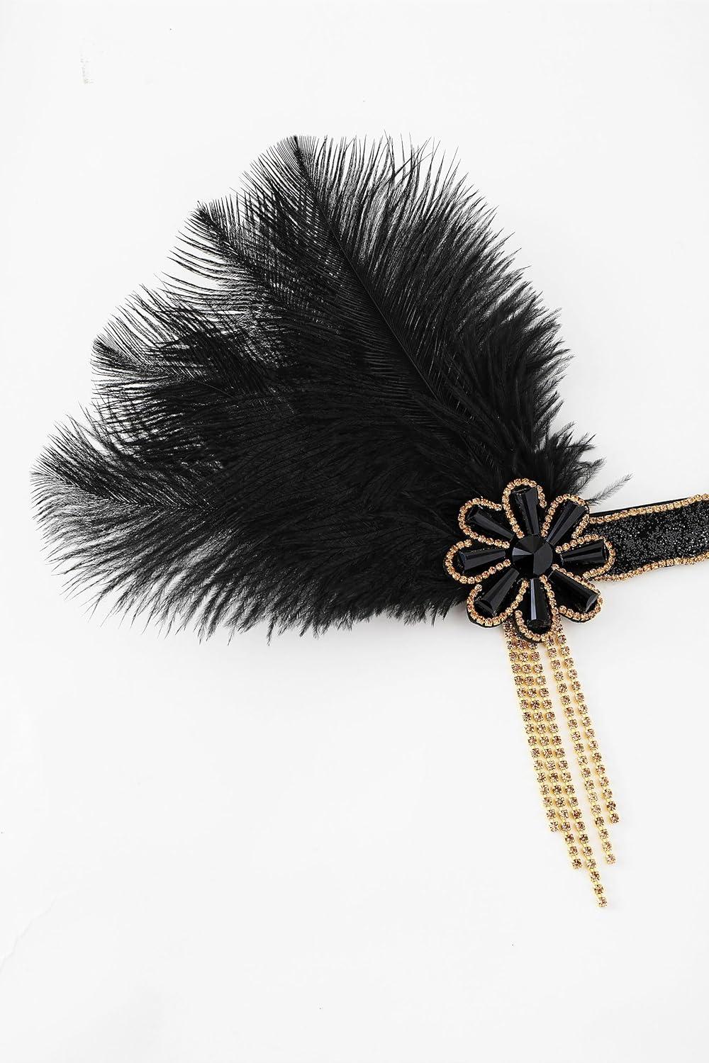 imageBABEYOND Flapper Headpiece for Women  Flapper Feather Headband 1920s Gatsby Headpiece Vintage Accessories for WomenBlack Gold