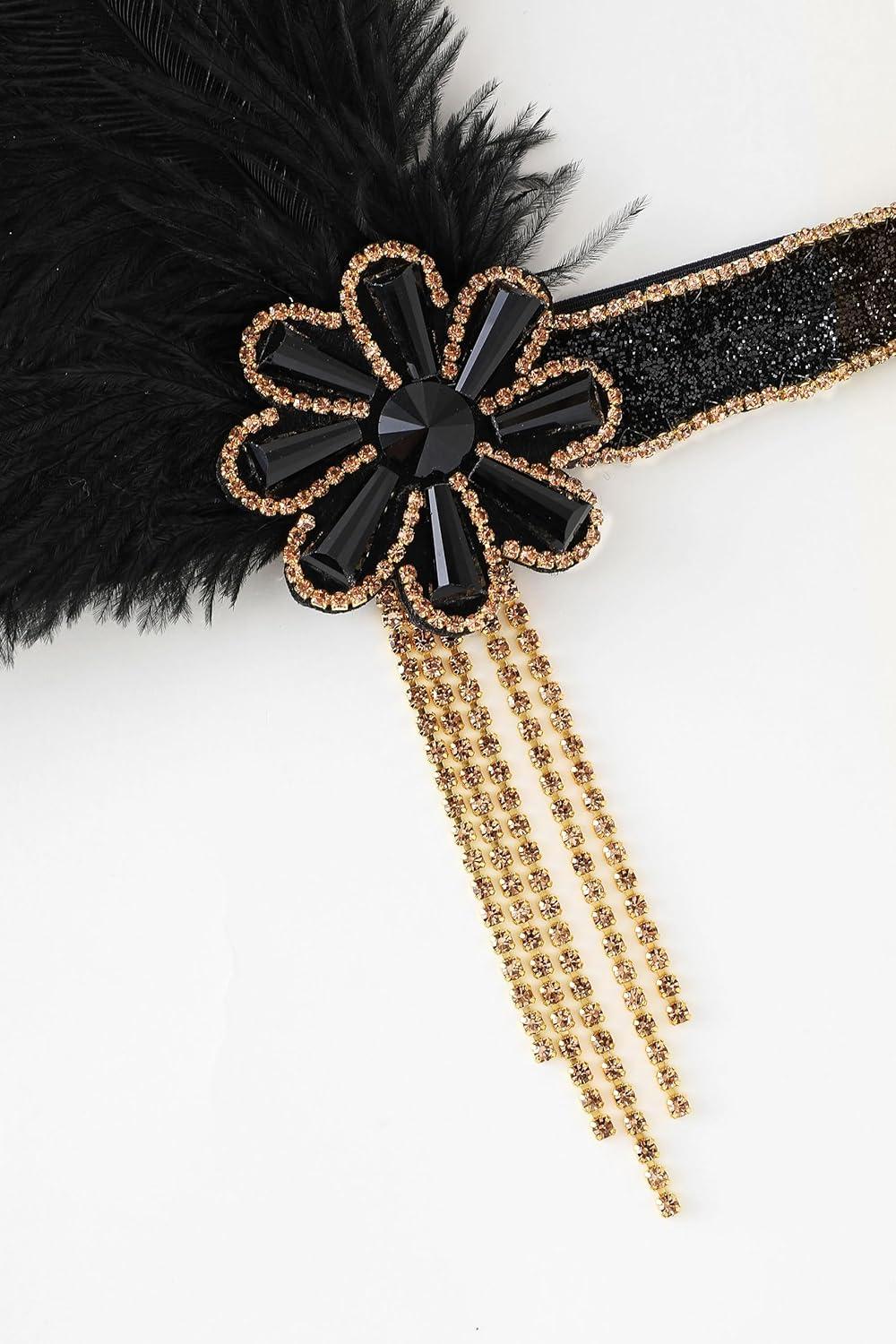 imageBABEYOND Flapper Headpiece for Women  Flapper Feather Headband 1920s Gatsby Headpiece Vintage Accessories for WomenBlack Gold