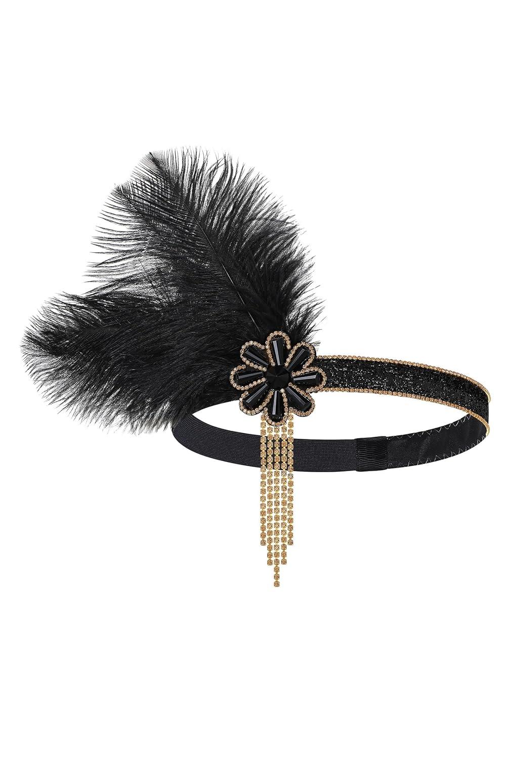 imageBABEYOND Flapper Headpiece for Women  Flapper Feather Headband 1920s Gatsby Headpiece Vintage Accessories for WomenBlack Gold