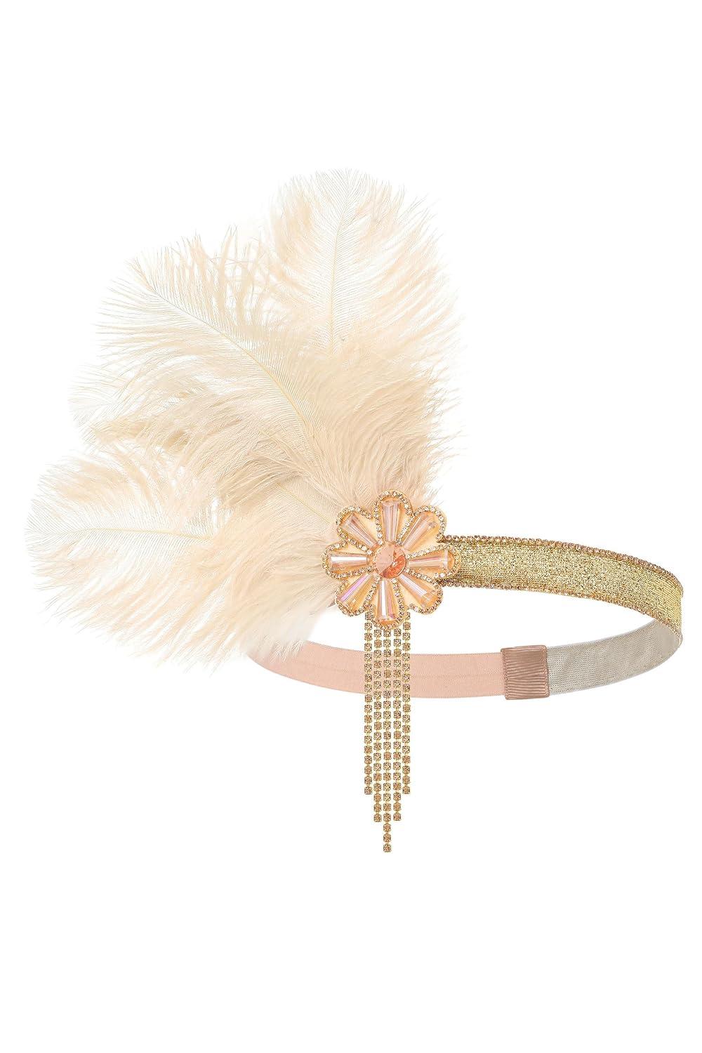 imageBABEYOND Flapper Headpiece for Women  Flapper Feather Headband 1920s Gatsby Headpiece Vintage Accessories for WomenChampagne