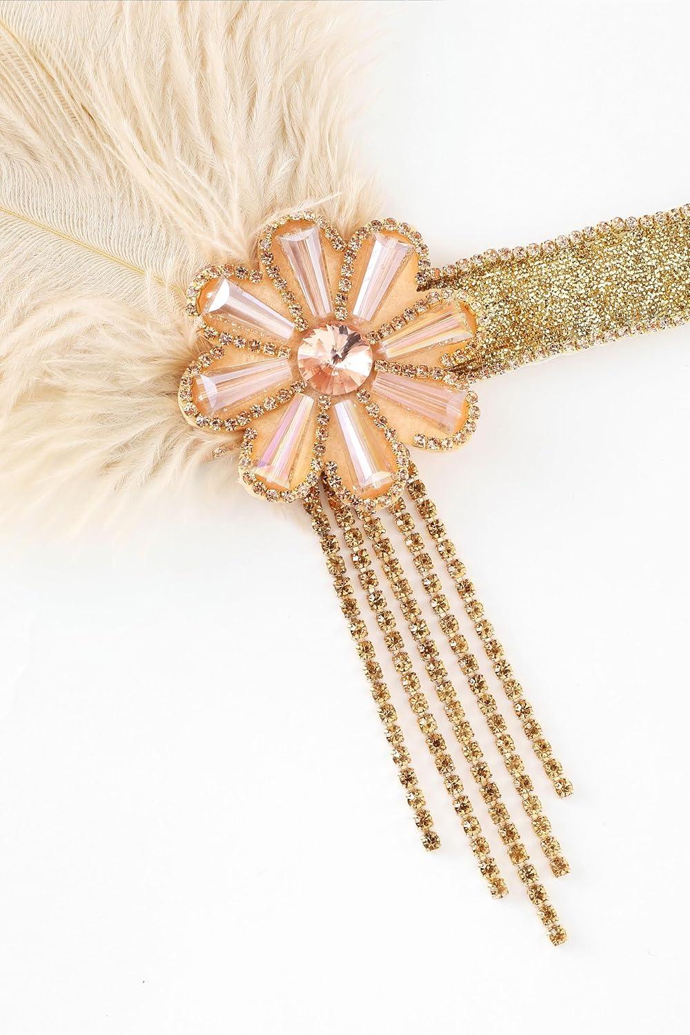 imageBABEYOND Flapper Headpiece for Women  Flapper Feather Headband 1920s Gatsby Headpiece Vintage Accessories for WomenChampagne