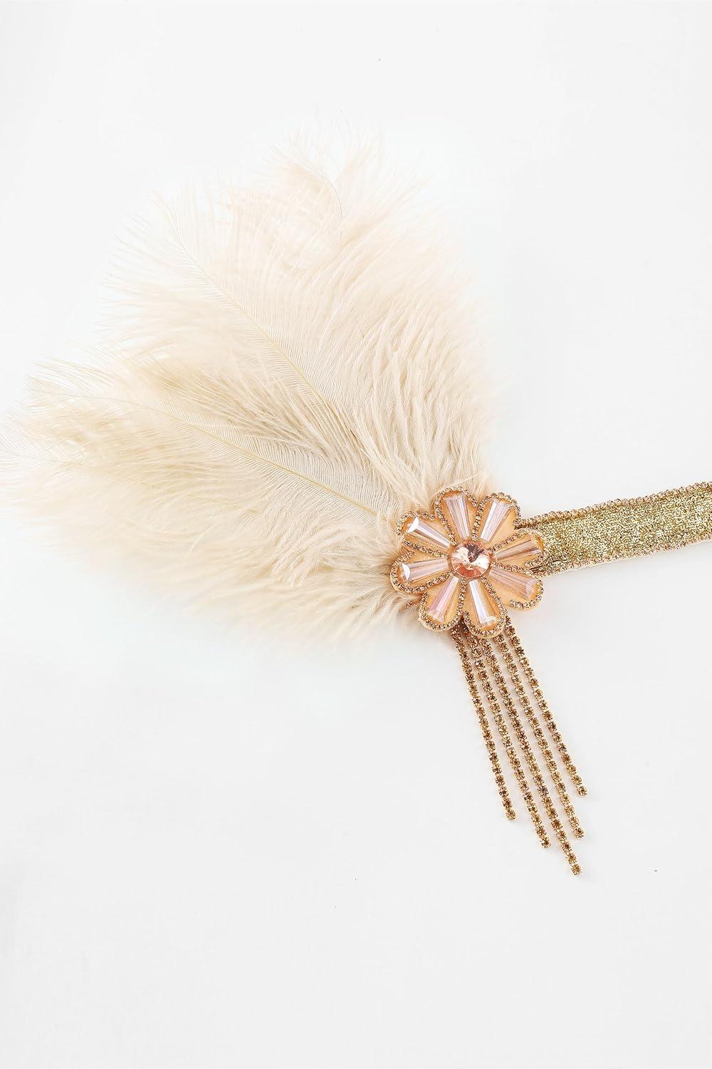imageBABEYOND Flapper Headpiece for Women  Flapper Feather Headband 1920s Gatsby Headpiece Vintage Accessories for WomenChampagne
