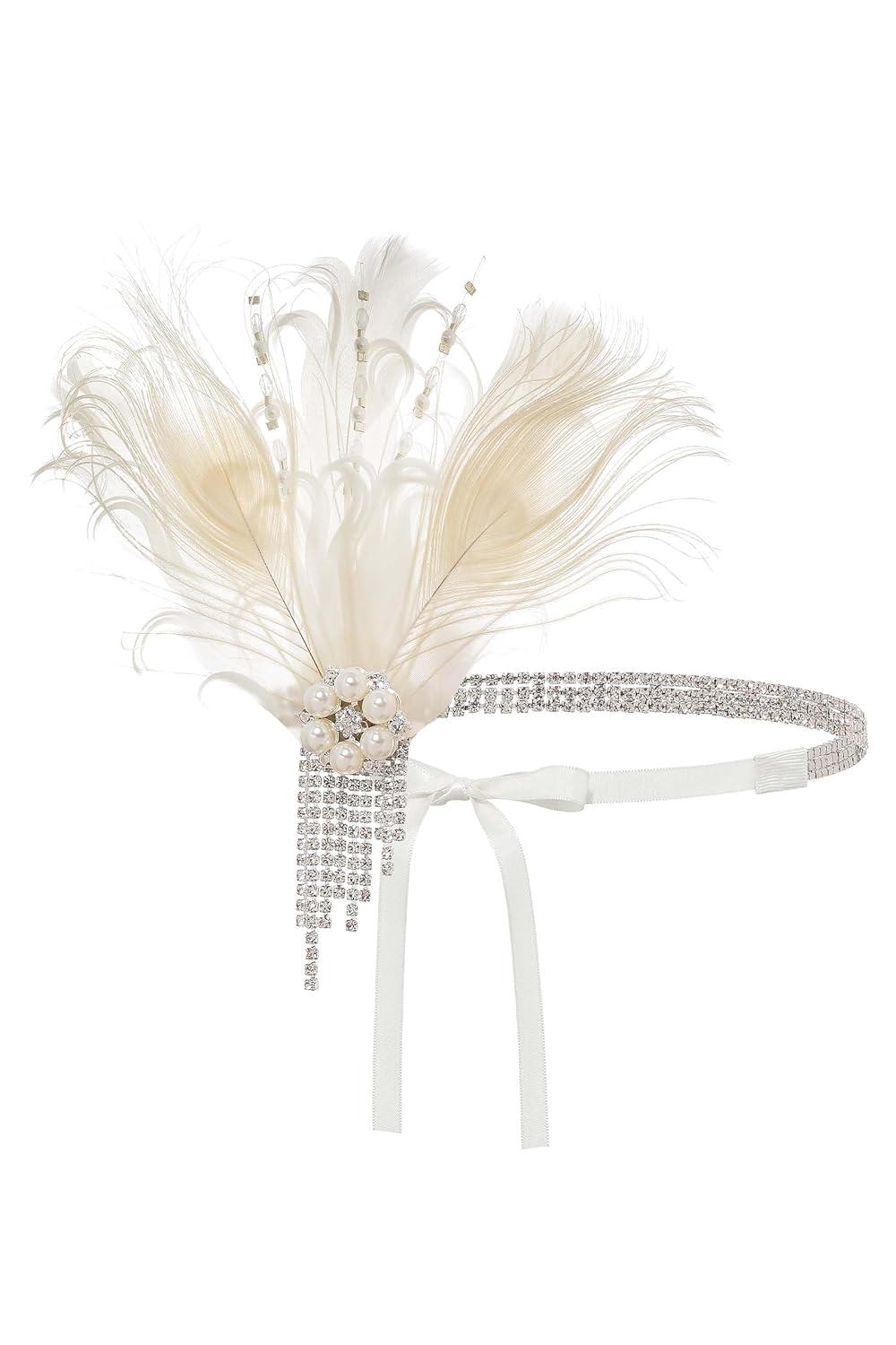 imageBABEYOND Flapper Headpiece for Women  Roaring 20s Headband 1920s Gatsby Headpiece Vintage Accessories for WomenBeige