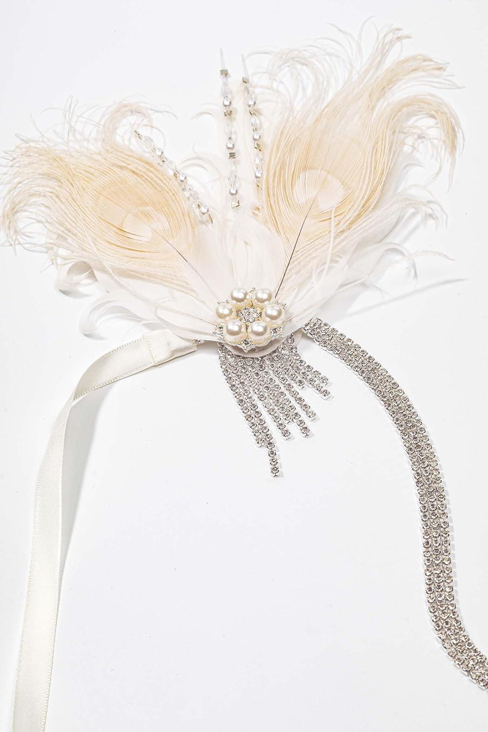 imageBABEYOND Flapper Headpiece for Women  Roaring 20s Headband 1920s Gatsby Headpiece Vintage Accessories for WomenBeige