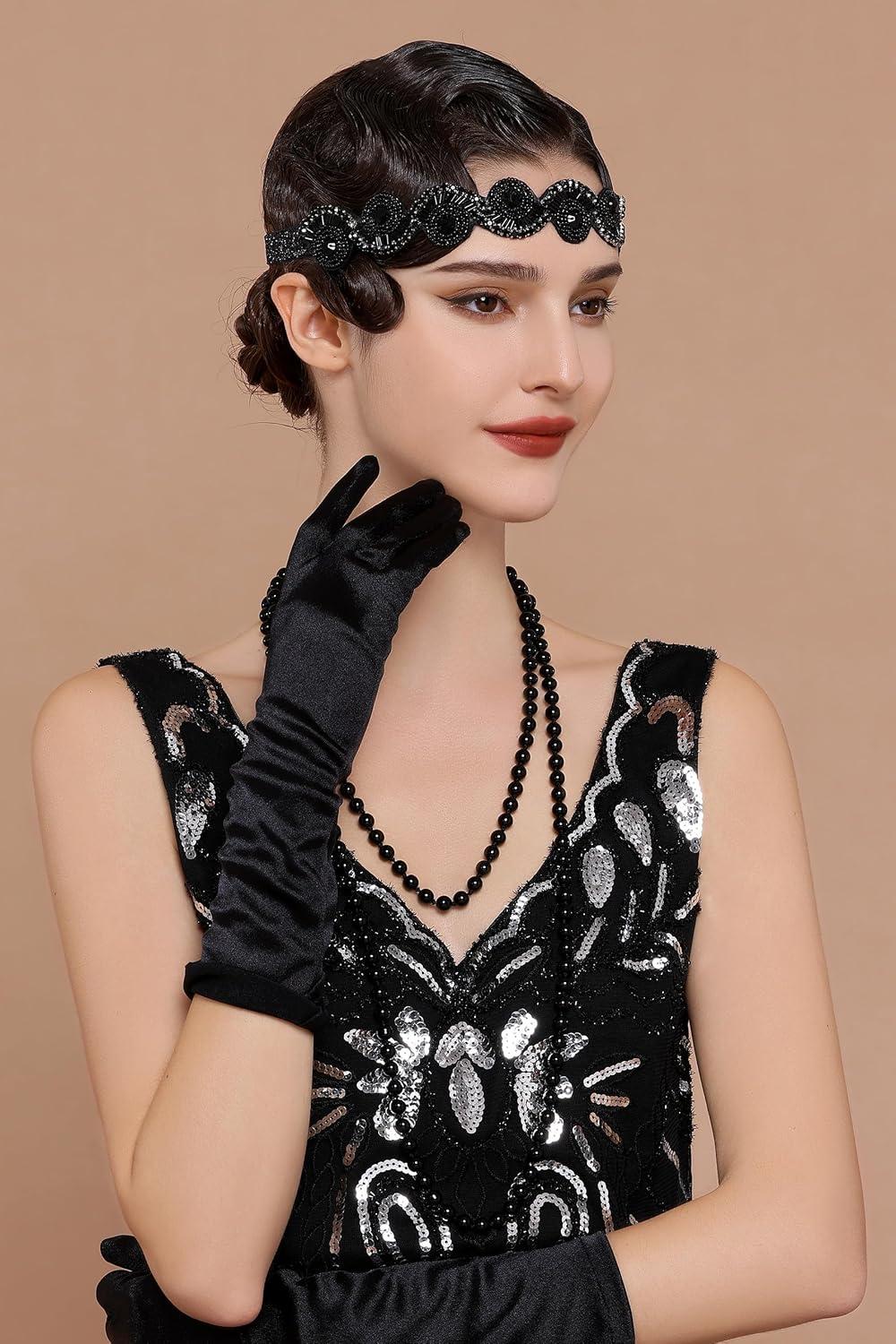 imageBABEYOND Flapper Headpiece for Women  Roaring 20s Headband 1920s Gatsby Headpiece Vintage Accessories for WomenBlack