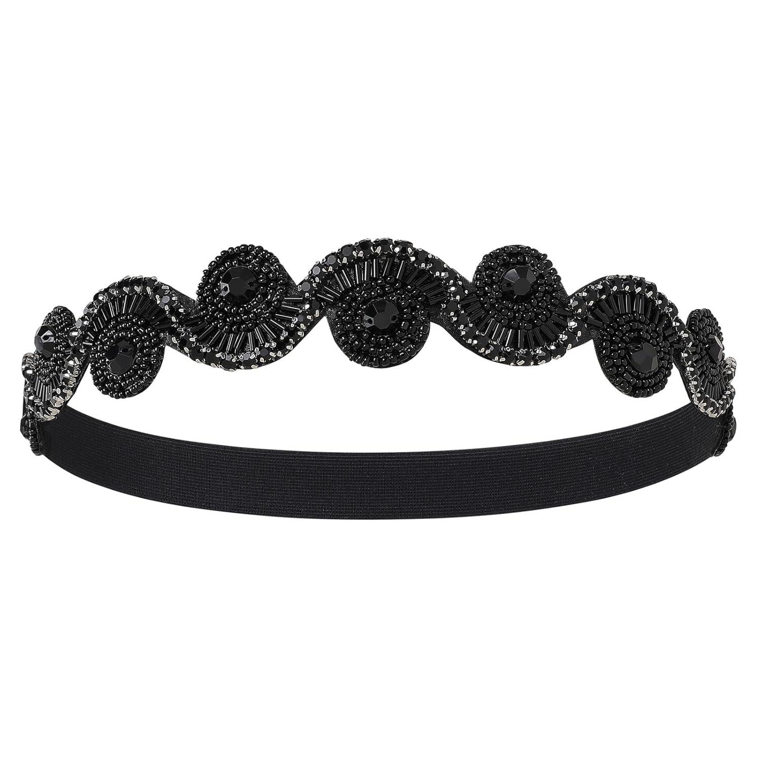 imageBABEYOND Flapper Headpiece for Women  Roaring 20s Headband 1920s Gatsby Headpiece Vintage Accessories for WomenBlack