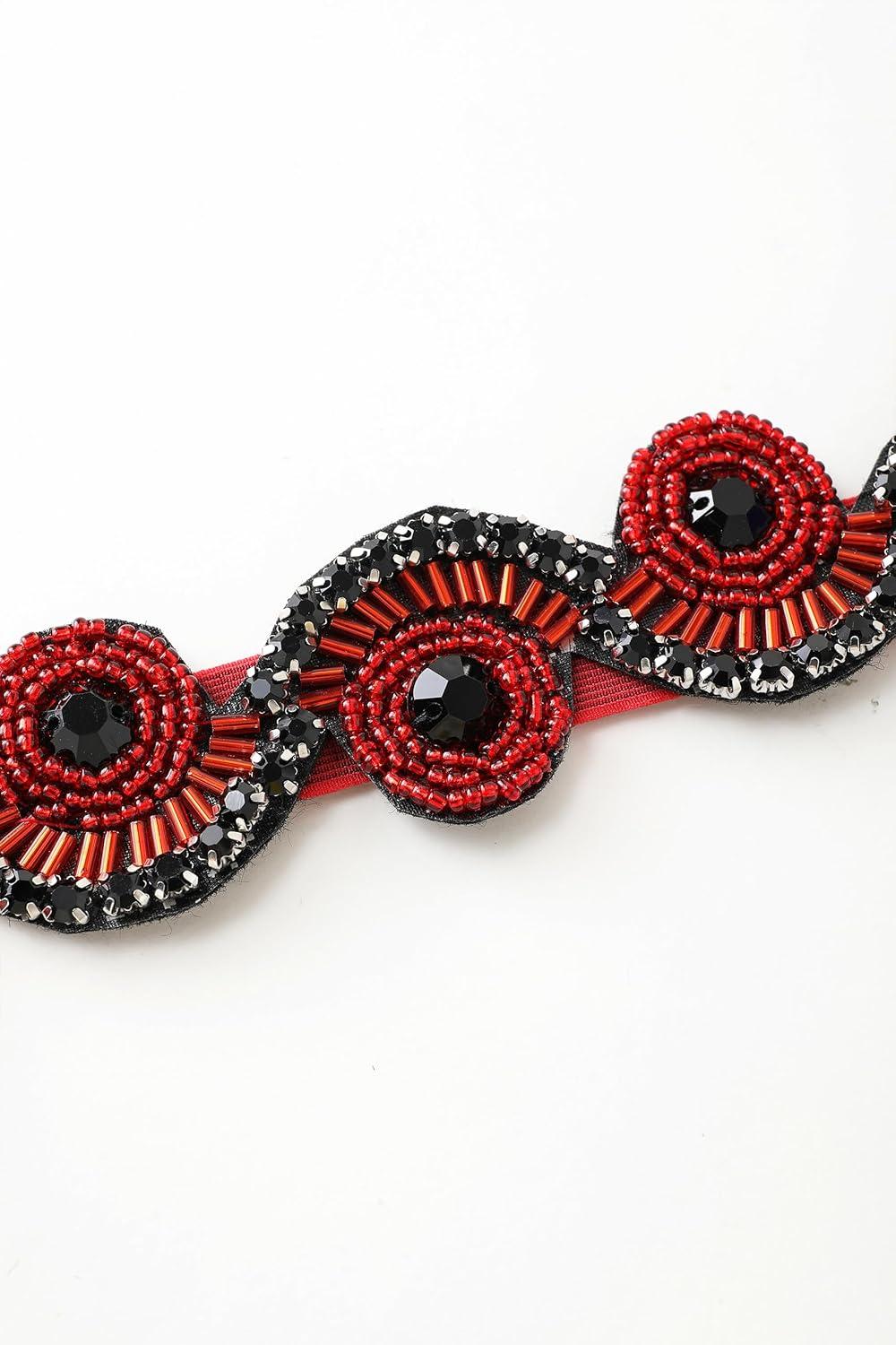 imageBABEYOND Flapper Headpiece for Women  Roaring 20s Headband 1920s Gatsby Headpiece Vintage Accessories for WomenBlack Red