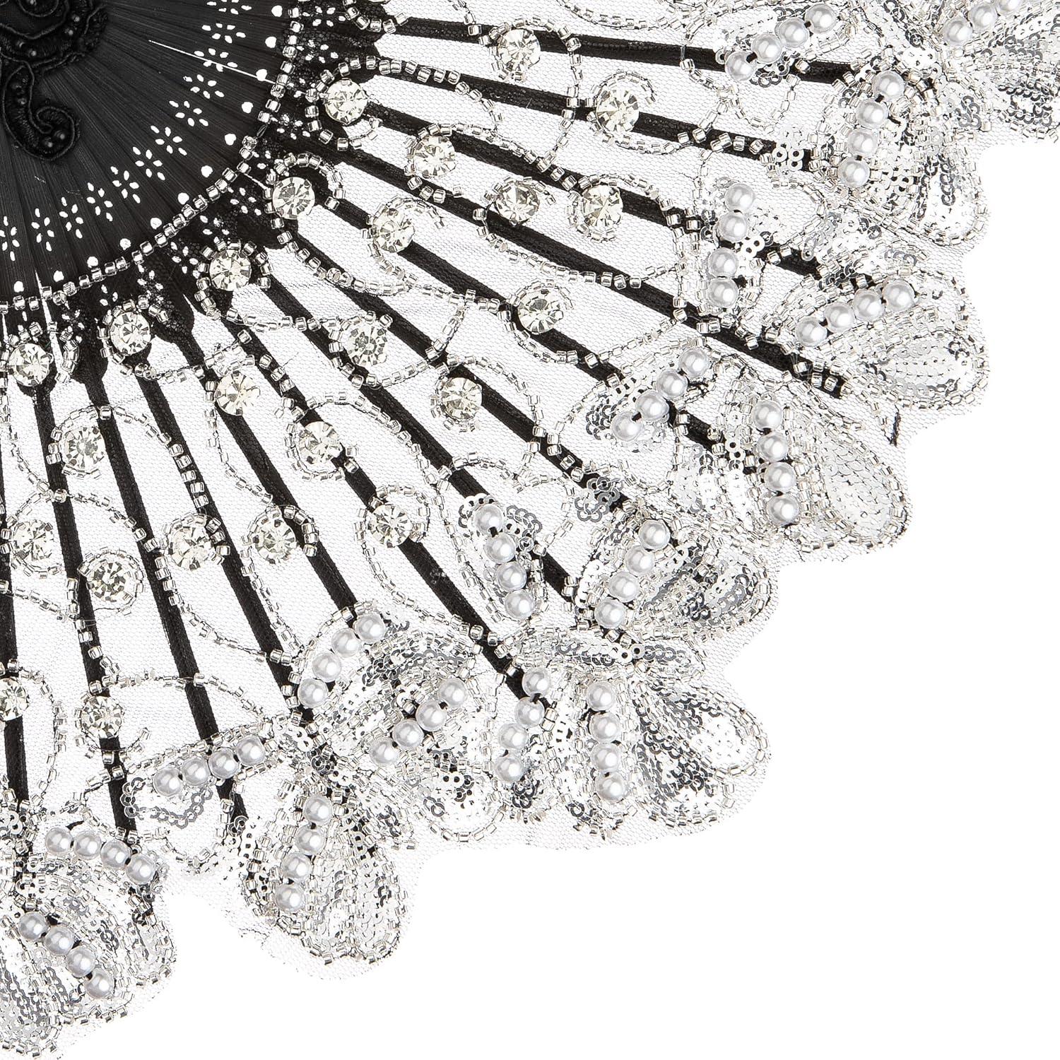 imageBABEYOND Lace Hand Fan NonFoldable Vintage Bridal Handheld Fans with Plastic Beads and Embroidered for Wedding Decoration Dancing PartyBlack