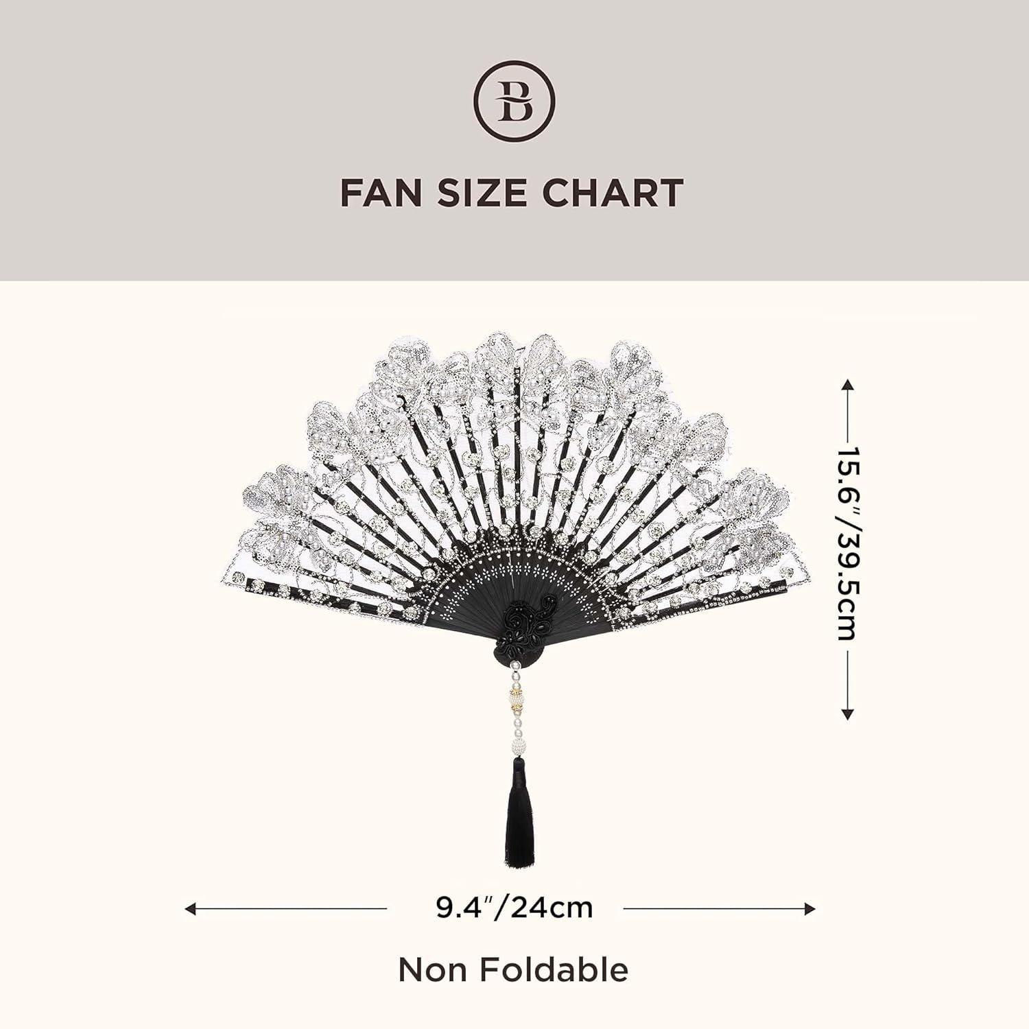 imageBABEYOND Lace Hand Fan NonFoldable Vintage Bridal Handheld Fans with Plastic Beads and Embroidered for Wedding Decoration Dancing PartyBlack