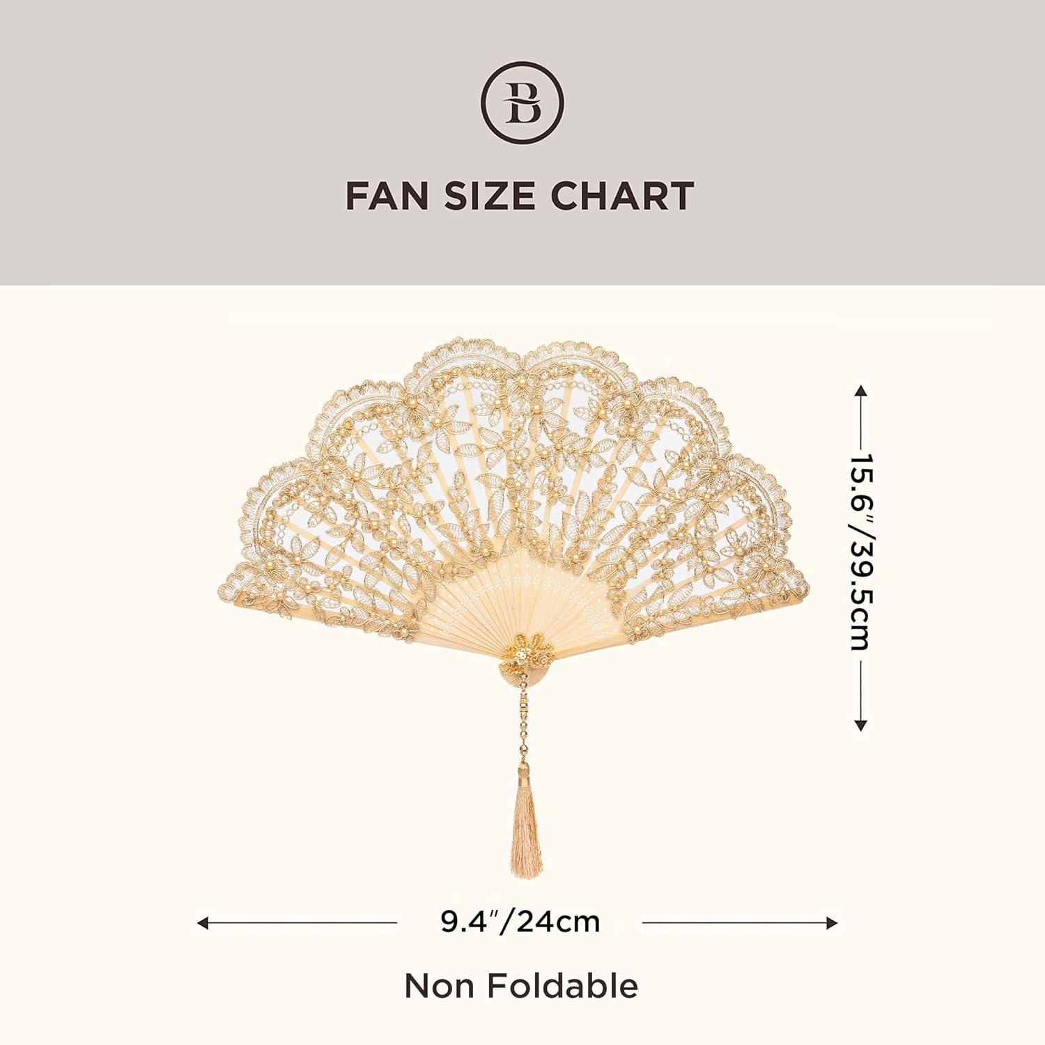 imageBABEYOND Lace Hand Fan NonFoldable Vintage Bridal Handheld Fans with Plastic Beads and Embroidered for Wedding Decoration Dancing PartyCgold
