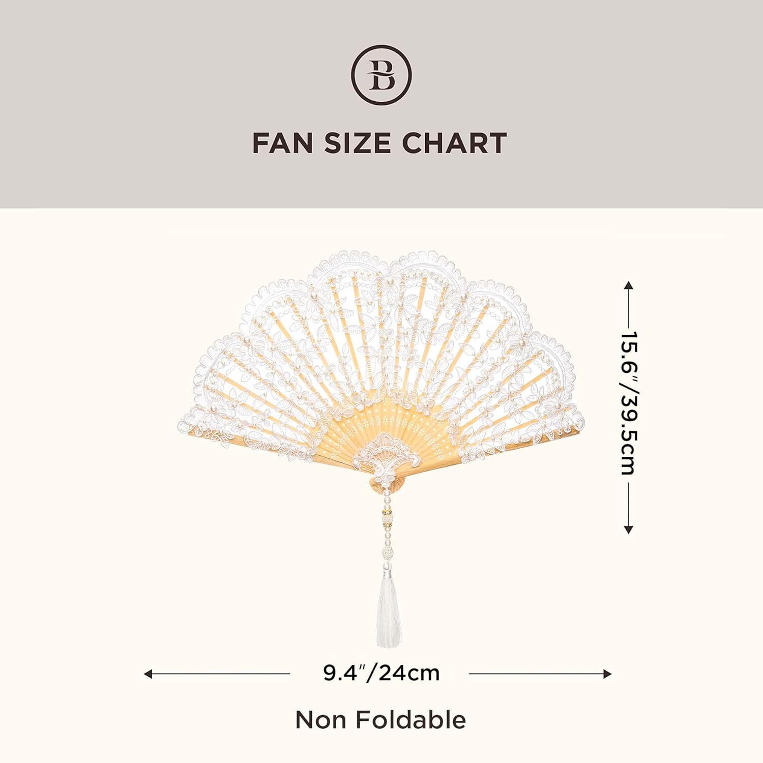 imageBABEYOND Lace Hand Fan NonFoldable Vintage Bridal Handheld Fans with Plastic Beads and Embroidered for Wedding Decoration Dancing PartyCwhite