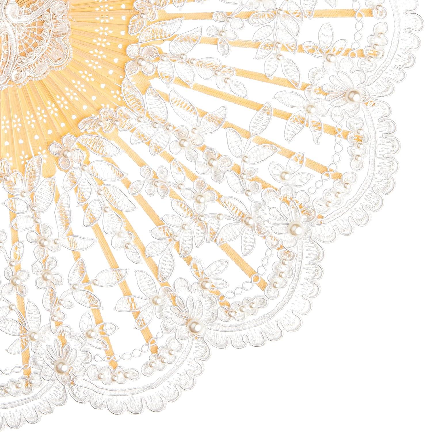imageBABEYOND Lace Hand Fan NonFoldable Vintage Bridal Handheld Fans with Plastic Beads and Embroidered for Wedding Decoration Dancing PartyCwhite