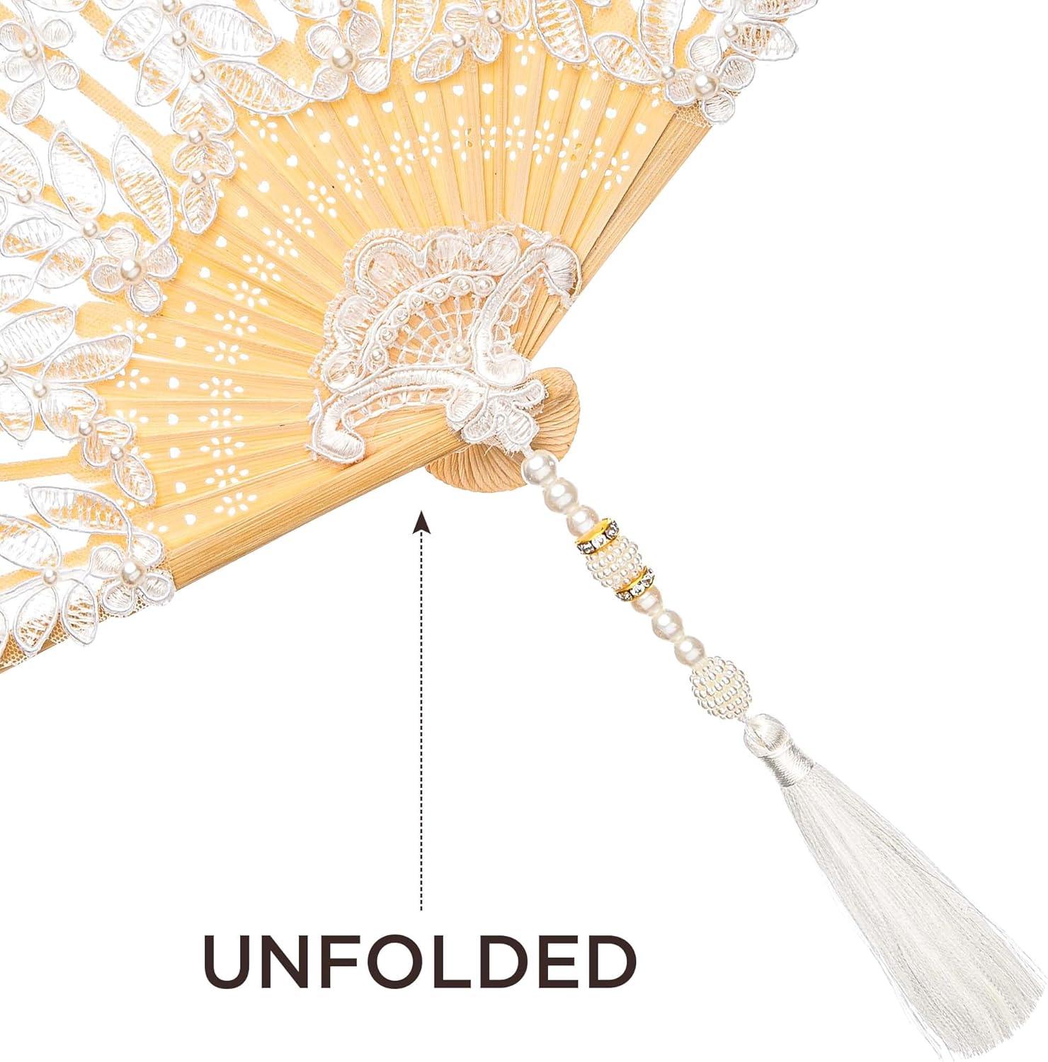 imageBABEYOND Lace Hand Fan NonFoldable Vintage Bridal Handheld Fans with Plastic Beads and Embroidered for Wedding Decoration Dancing PartyCwhite