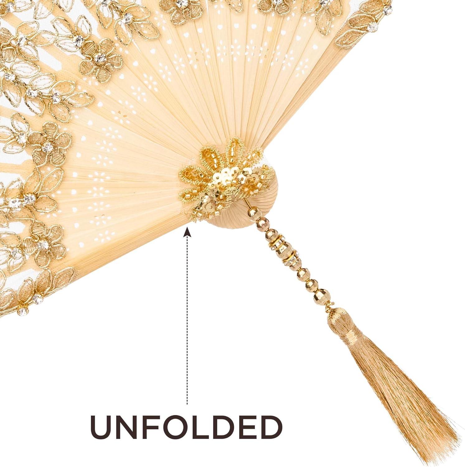 imageBABEYOND Lace Hand Fan NonFoldable Vintage Bridal Handheld Fans with Plastic Beads and Embroidered for Wedding Decoration Dancing PartyEgold