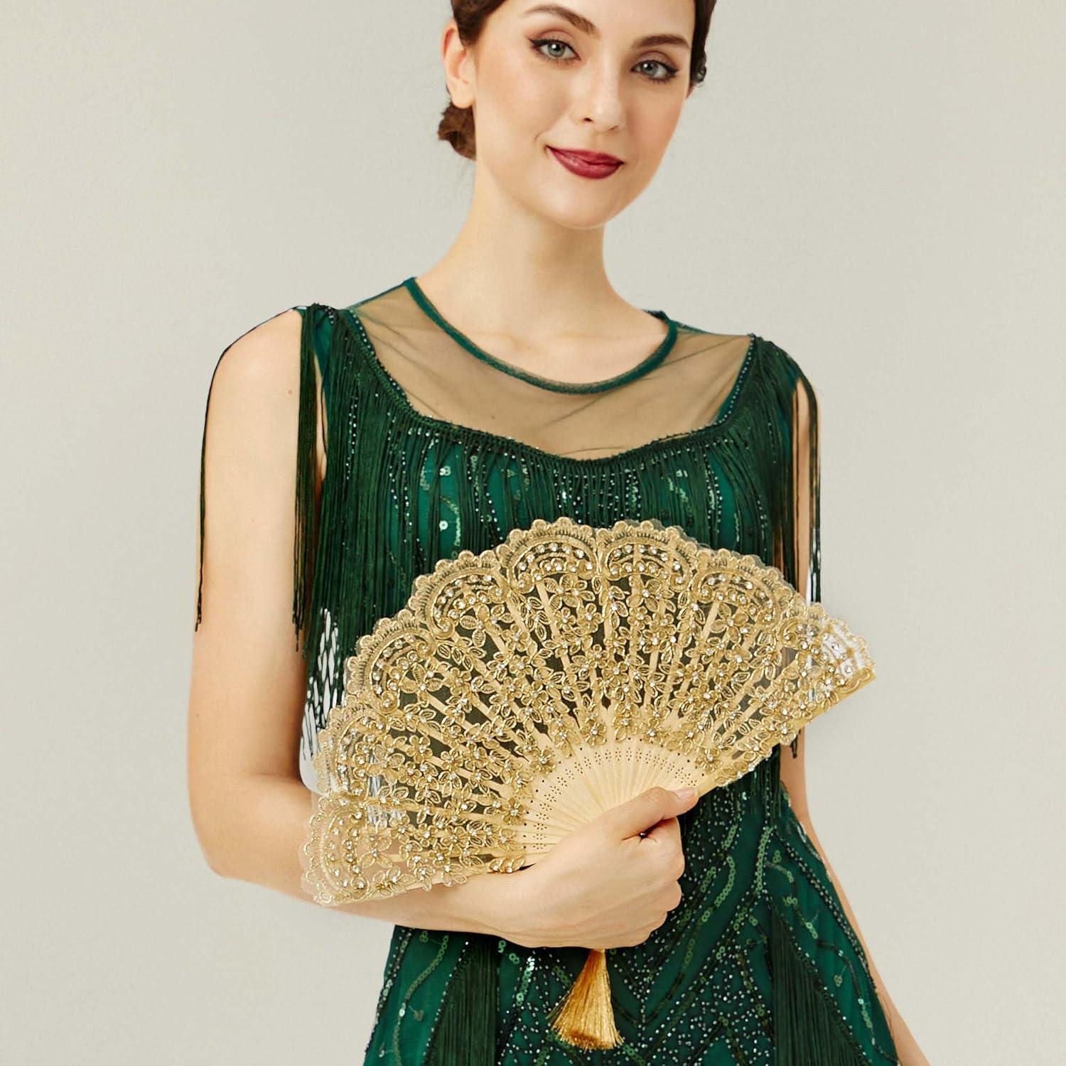 imageBABEYOND Lace Hand Fan NonFoldable Vintage Bridal Handheld Fans with Plastic Beads and Embroidered for Wedding Decoration Dancing PartyEgold