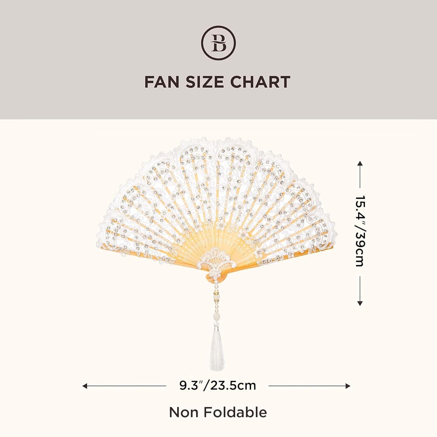 imageBABEYOND Lace Hand Fan NonFoldable Vintage Bridal Handheld Fans with Plastic Beads and Embroidered for Wedding Decoration Dancing PartyEwhite