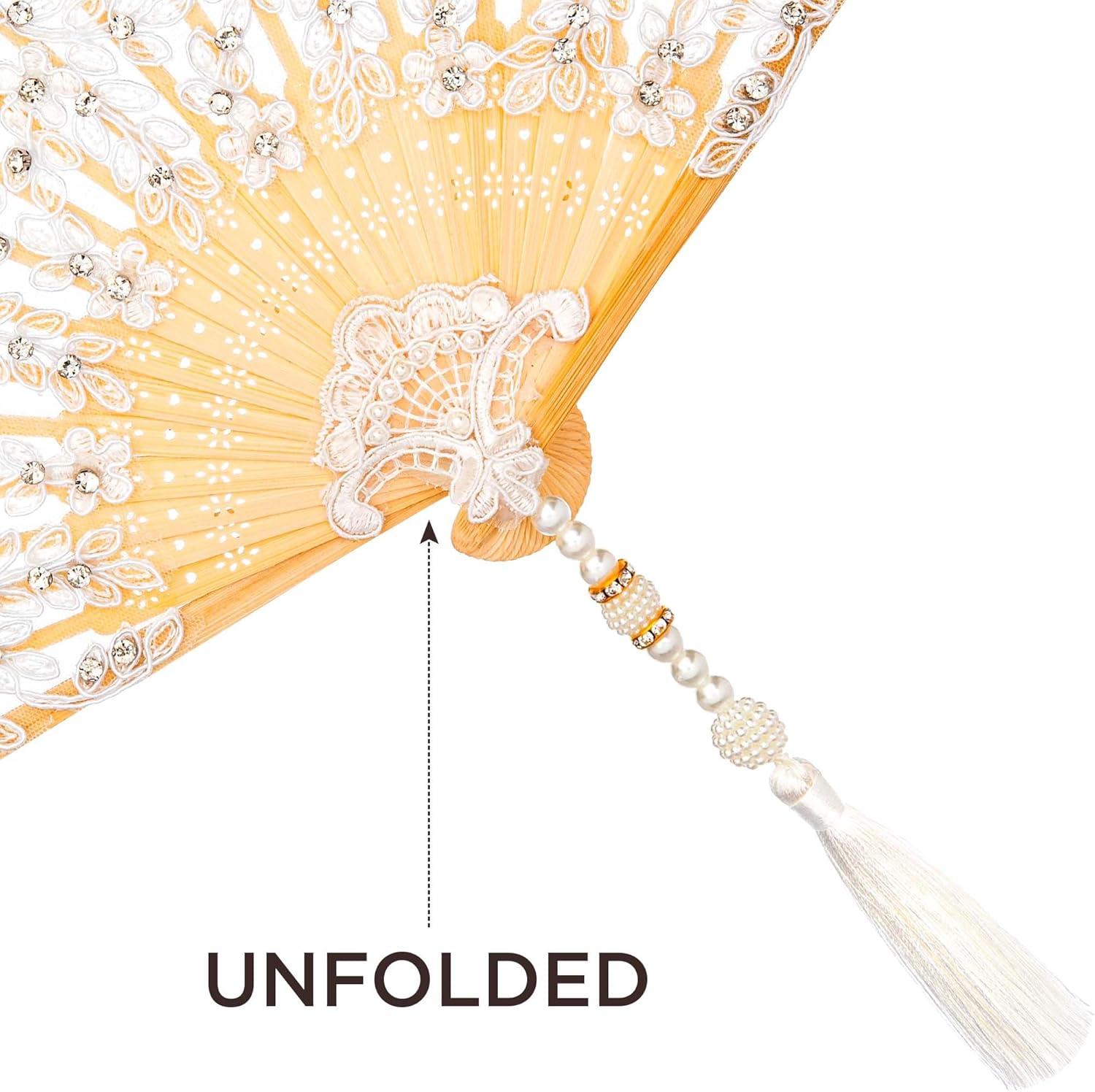 imageBABEYOND Lace Hand Fan NonFoldable Vintage Bridal Handheld Fans with Plastic Beads and Embroidered for Wedding Decoration Dancing PartyEwhite