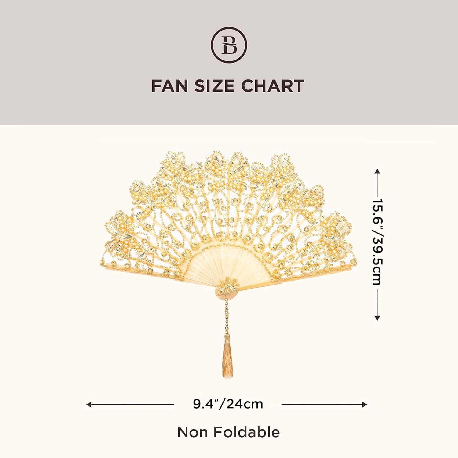 imageBABEYOND Lace Hand Fan NonFoldable Vintage Bridal Handheld Fans with Plastic Beads and Embroidered for Wedding Decoration Dancing PartyGold