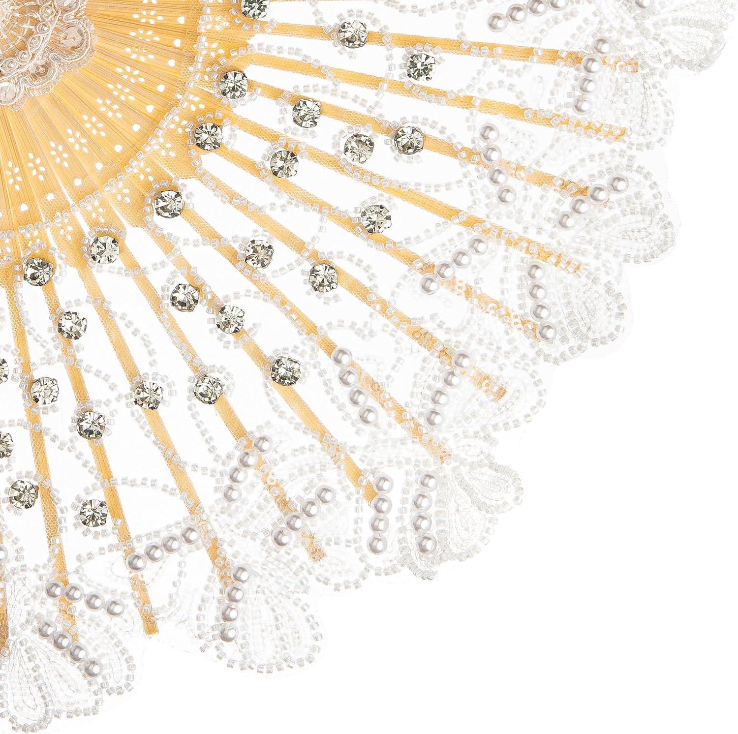 imageBABEYOND Lace Hand Fan NonFoldable Vintage Bridal Handheld Fans with Plastic Beads and Embroidered for Wedding Decoration Dancing PartyWhite