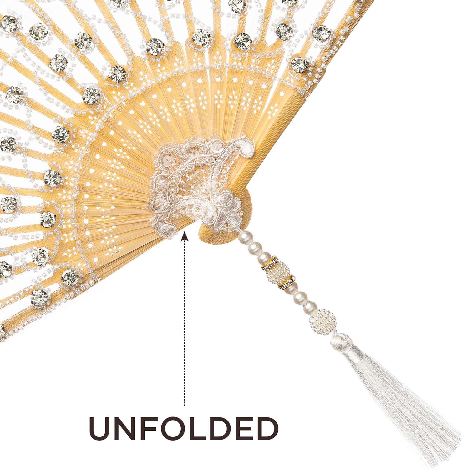 imageBABEYOND Lace Hand Fan NonFoldable Vintage Bridal Handheld Fans with Plastic Beads and Embroidered for Wedding Decoration Dancing PartyWhite