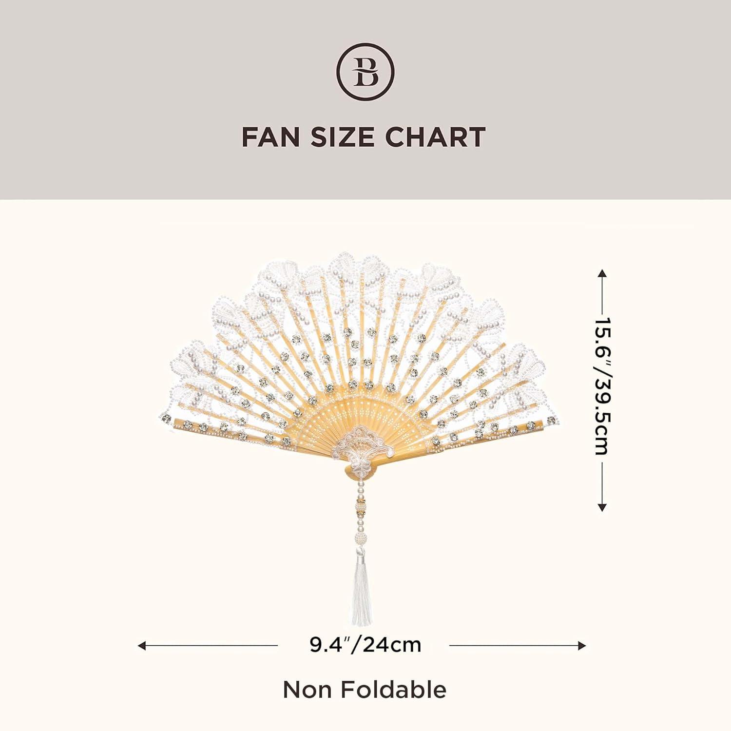 imageBABEYOND Lace Hand Fan NonFoldable Vintage Bridal Handheld Fans with Plastic Beads and Embroidered for Wedding Decoration Dancing PartyWhite