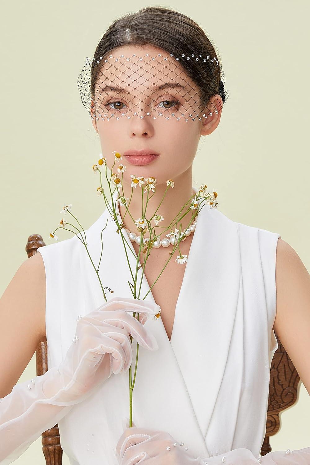 imageBABEYOND Womens Fascinator Headband  Vintage Tea Party Fascinator Veil for Bridal WeddingBlack