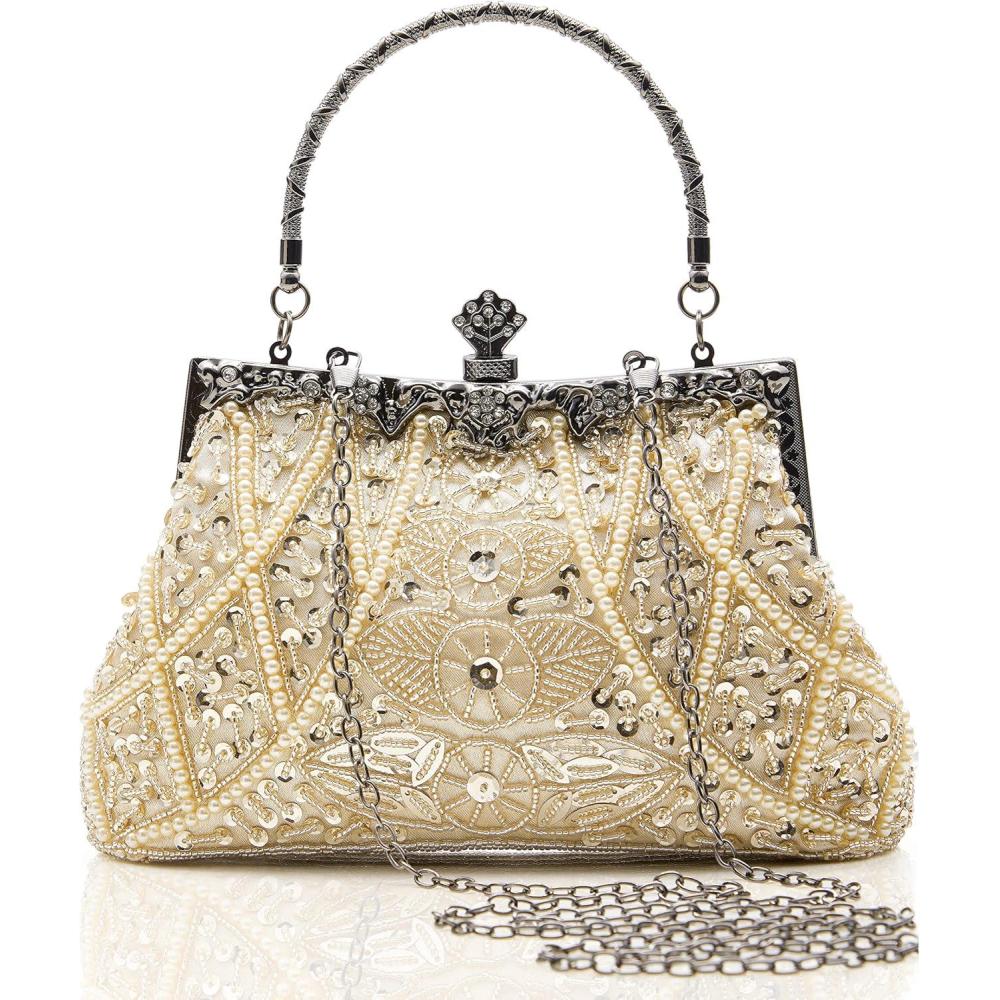 imageBABEYOND Evening Clutch Purses for Women  Vintage Evening Bag Accessories for Women Gatsby 1920s Beaded Sequin Pearl ClutchBeige