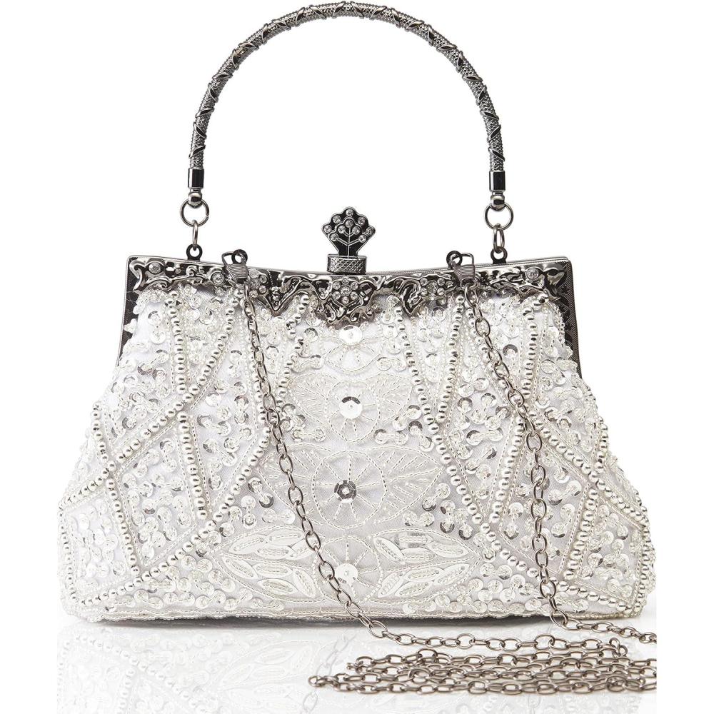 imageBABEYOND Evening Clutch Purses for Women  Vintage Evening Bag Accessories for Women Gatsby 1920s Beaded Sequin Pearl ClutchWhite