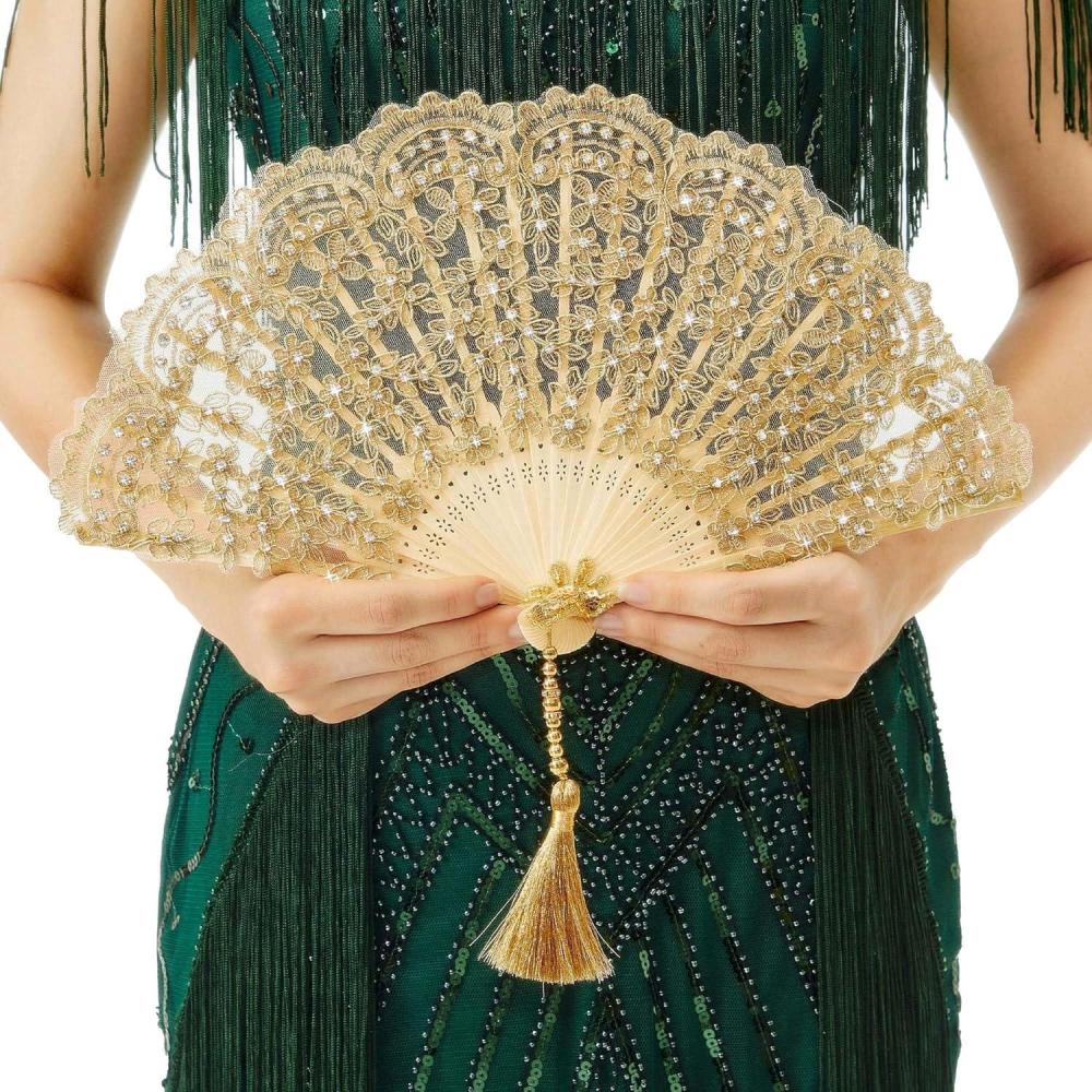 imageBABEYOND Lace Hand Fan NonFoldable Vintage Bridal Handheld Fans with Plastic Beads and Embroidered for Wedding Decoration Dancing PartyEgold