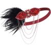 imageBABEYOND 1920s Accessories for Women  Flapper Headpiece Feather Great Gatsby Accessories for Women Pearl Necklace GlovesRed