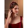 imageBABEYOND 1920s Fascinator Mesh Flower Pearl Veil Headband Bridal Wedding Tea Party Fascinator Veil for WomenWine Red