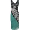 imageBABEYOND 1920s Vintage Peacock Sequined Dress Gatsby Fringed Flapper Dress Roaring 20s Party DressBlack With Green Fringe